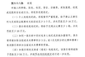 球迷有歧视行为的，若证据确凿，其所支持俱乐部将至少被罚款50万
