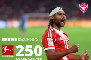 差5球达成百球里程碑！格纳布里出战250场德甲比赛，打进95球