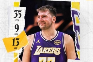 35+9+13！湖人发布东契奇数据海报：又一个表现出色的夜晚